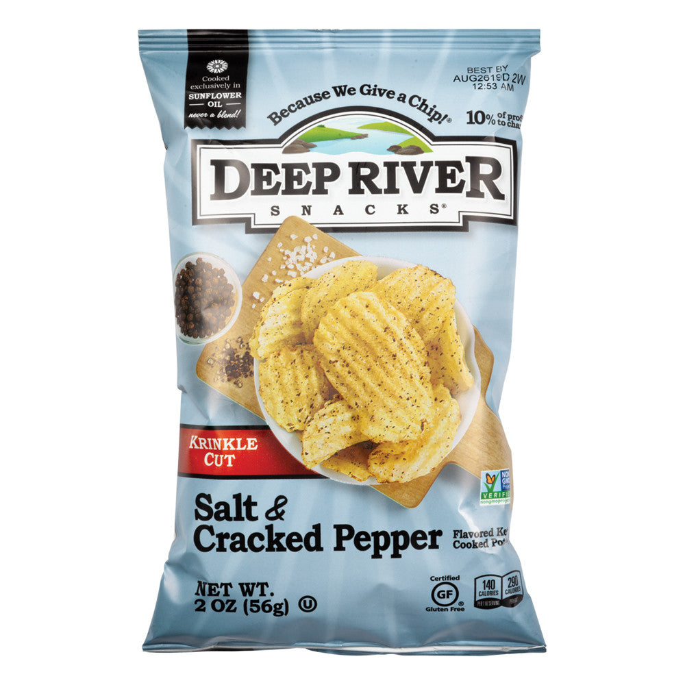 Wholesale Deep River Salt & Cracked Pepper Krinkle Cut Kettle Cooked Potato Chips 2 Oz Bag- Bulk