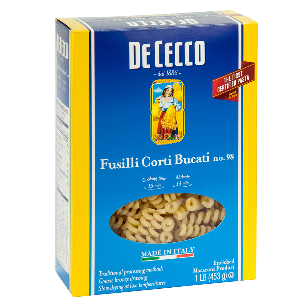 Wholesale De Cecco Fusilli Corti Bucati Pasta 16 Oz Box # 98- Bulk