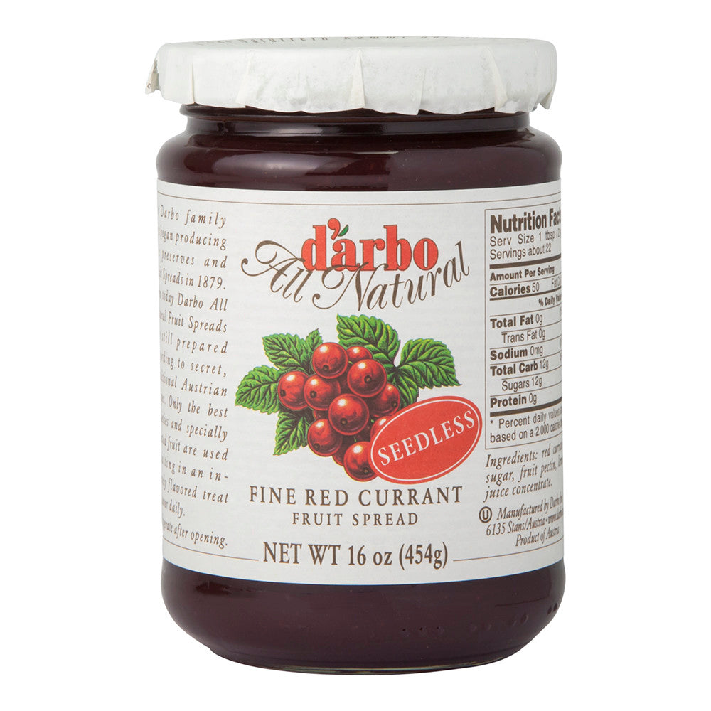 D'Arbo Seedless Fine Red Currant Fruit Spread 16 Oz Jar