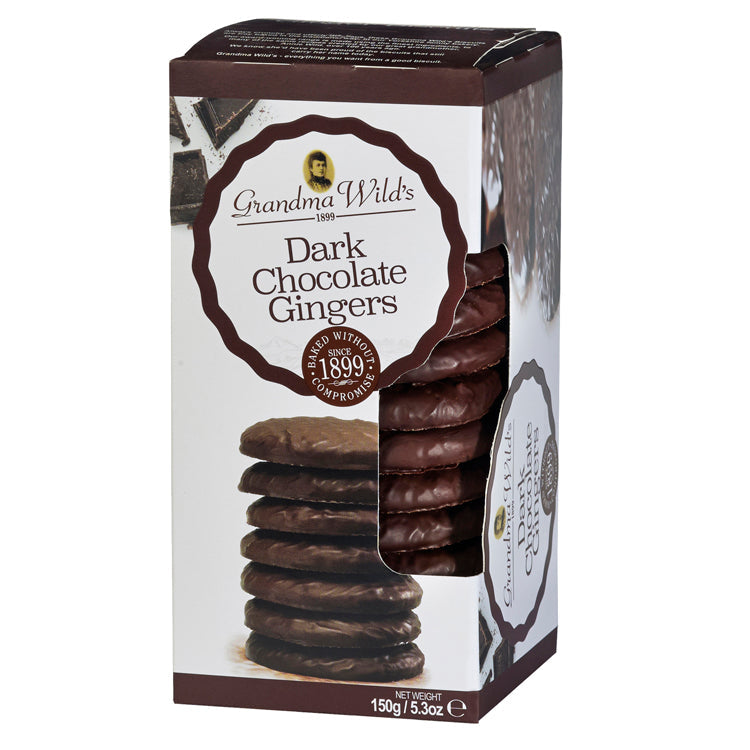 Wholesale Grandma Wild's Biscuit Carton, Dark Chocolate Gingers 5.29oz (150g)- Bulk
