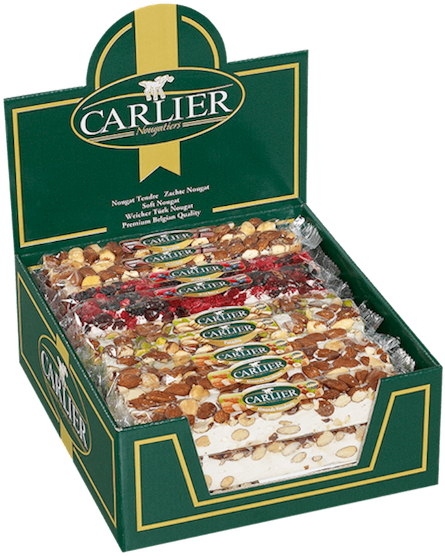 Wholesale Carlier Assorted Deluxe Nougat Bars In 3.5 Oz Display Case- Bulk
