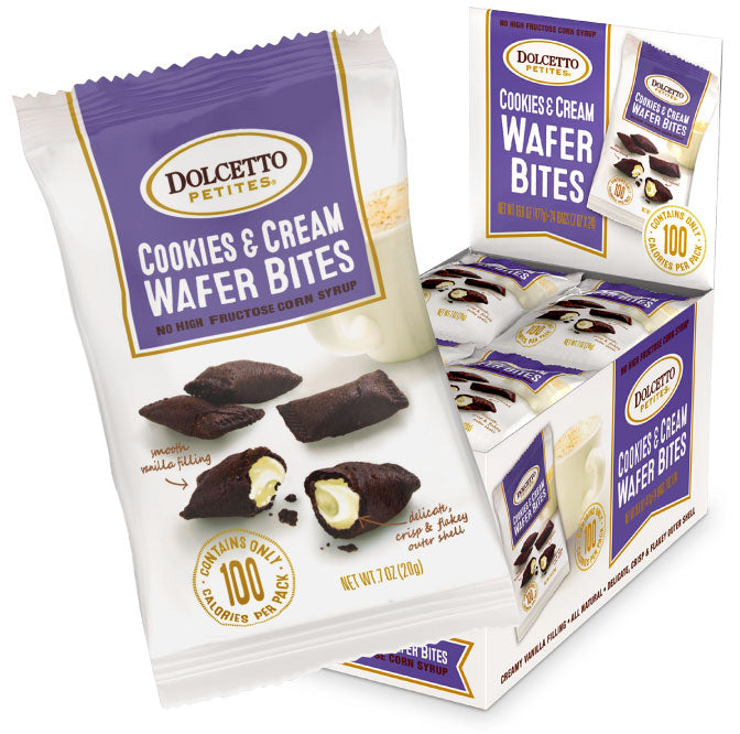 Wholesale Dolcetto Cookies & Cream Wafer Bites POP Display 0.7 oz Bag- Bulk