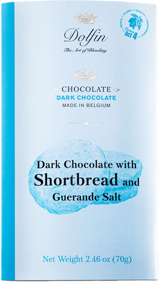 Dolfin 70 Gram Dark Chocolate Bar with Shortbread and Sea Salt 2.5 OZ