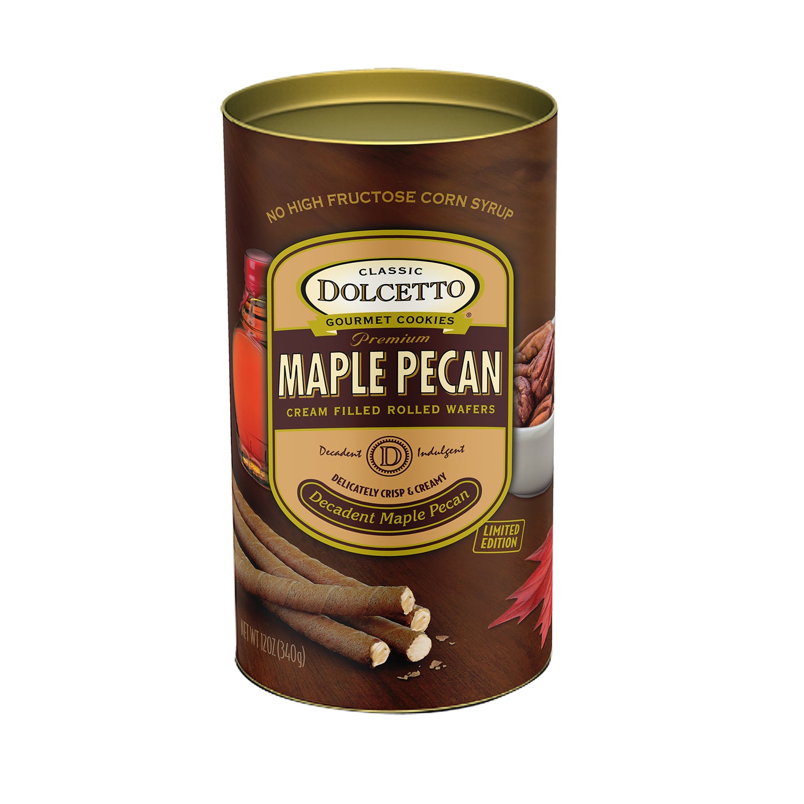 Wholesale Dolcetto Maple Pecan Wafer Rolls (12 Oz Canister) Bulk