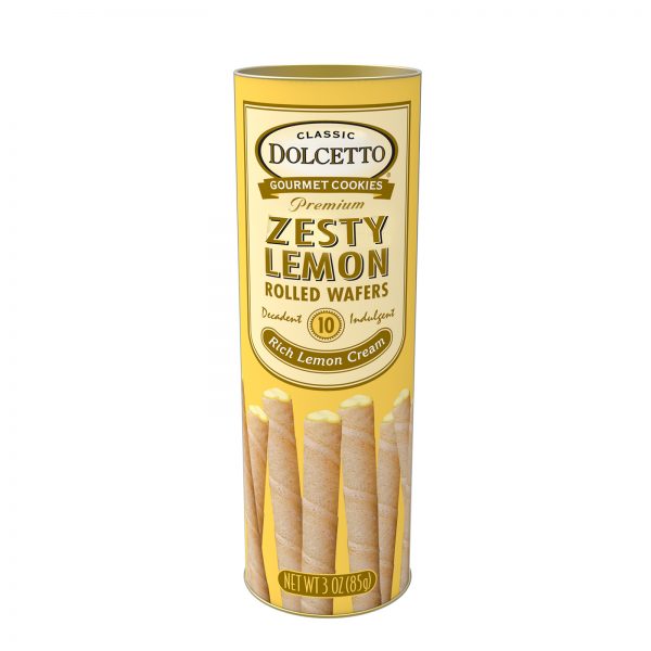 Dolcetto Zesty Lemon Wafer Rolls Tin 3 oz Bag