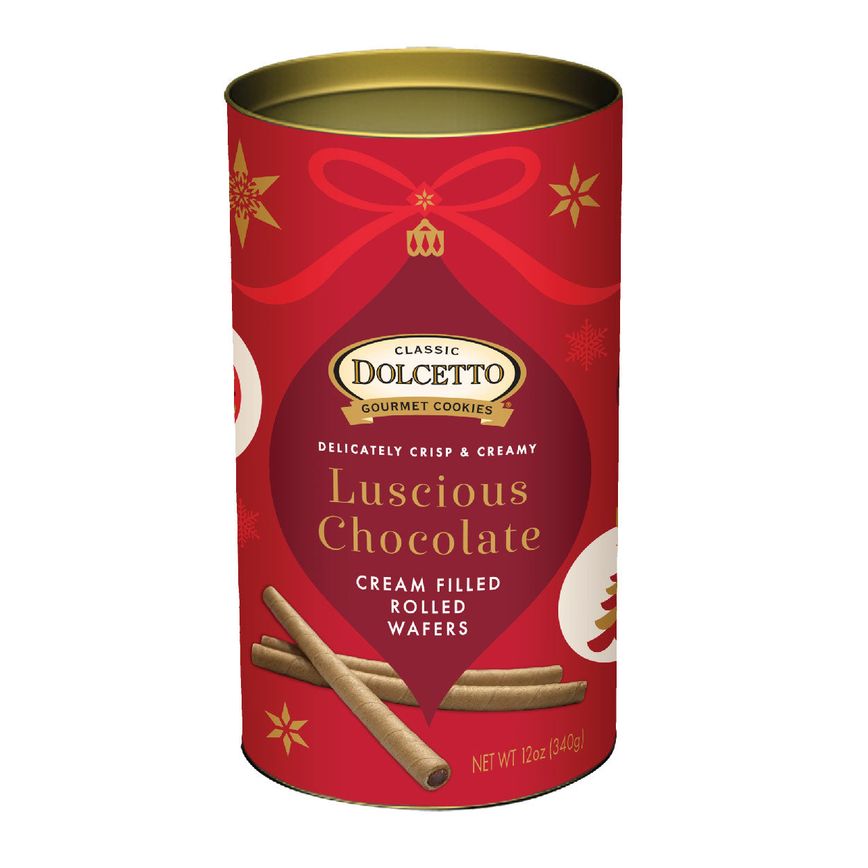Wholesale Dolcetto Luscious Chocolate Seasonal Wafer Rolls 12 Oz Tin- Bulk