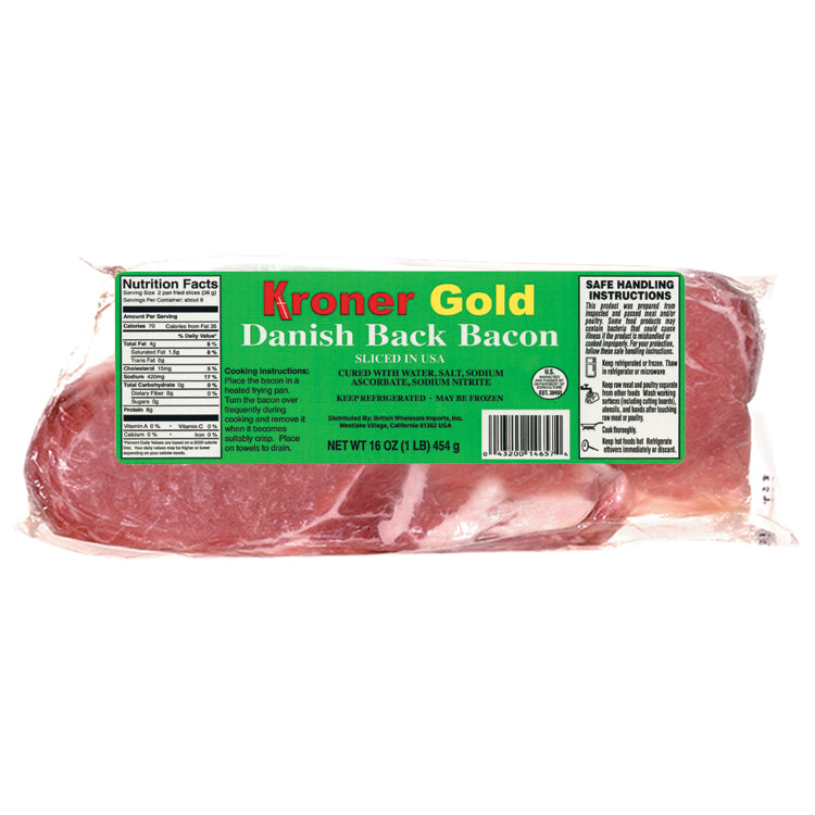 Kroner Gold Danish Bacon 16.0oz (454g) *FROZEN