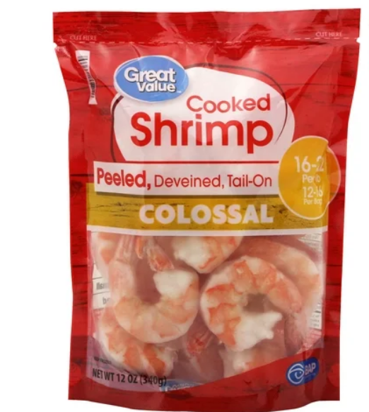 Great Value Frozen Cooked Colossal Peeled & Deveined Tail-on Shrimp 12oz 5ct