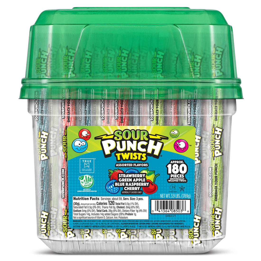 Sour Punch 6 Individually Wrapped Assorted Candy Twists Jar 3.90 Lb