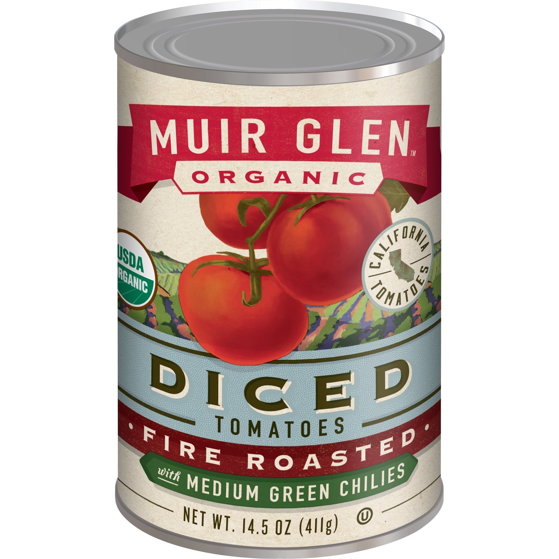 Muir Glen Organic Diced Tomatoes Fire Roasted with Medium Green Chilies 14.5 Oz