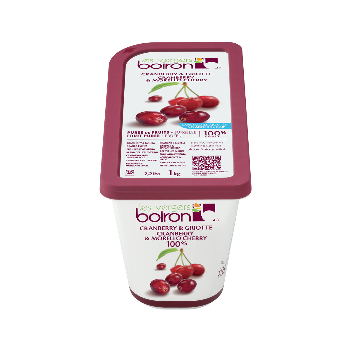 Wholesale Les Vergers Boiron Frozen Cranberry Cherry Puree Sugar Added- Bulk
