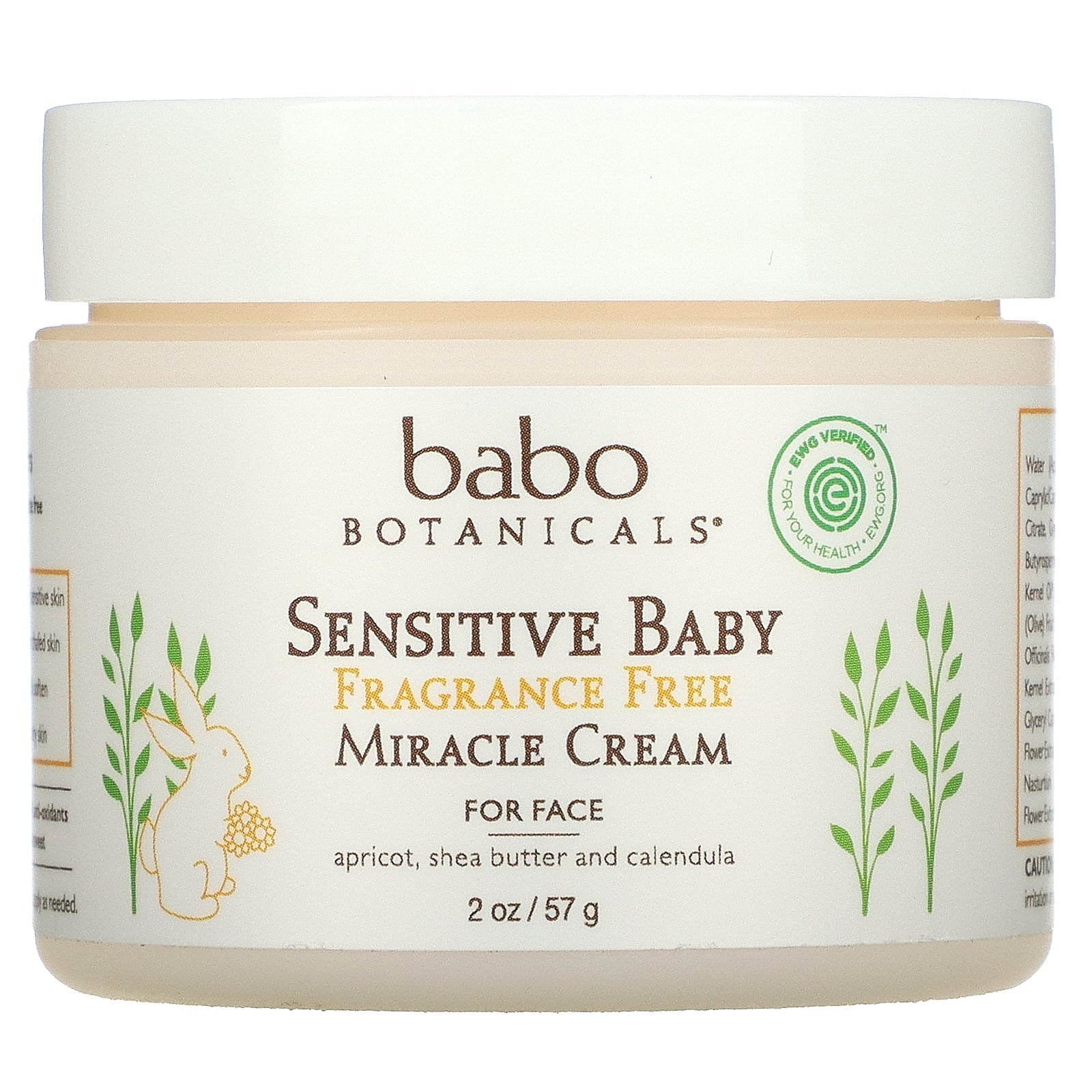 Babo Botanicals Sensitive Baby Miracle Cream Fragrance Free 2 oz Jar