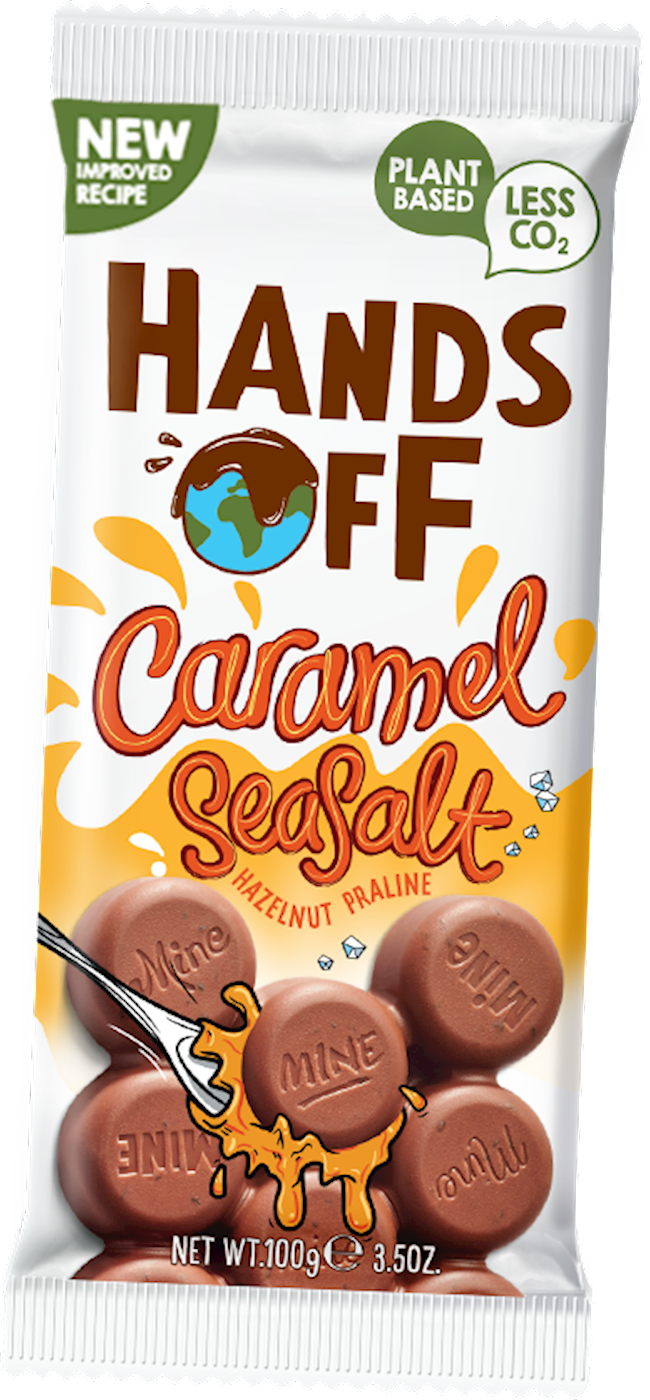 Wholesale Hands Off My Chocolate Vegan Chocolate Caramel Sea Salt Hazelnut Praline Bar 3.5 Oz. (100G.)- Bulk