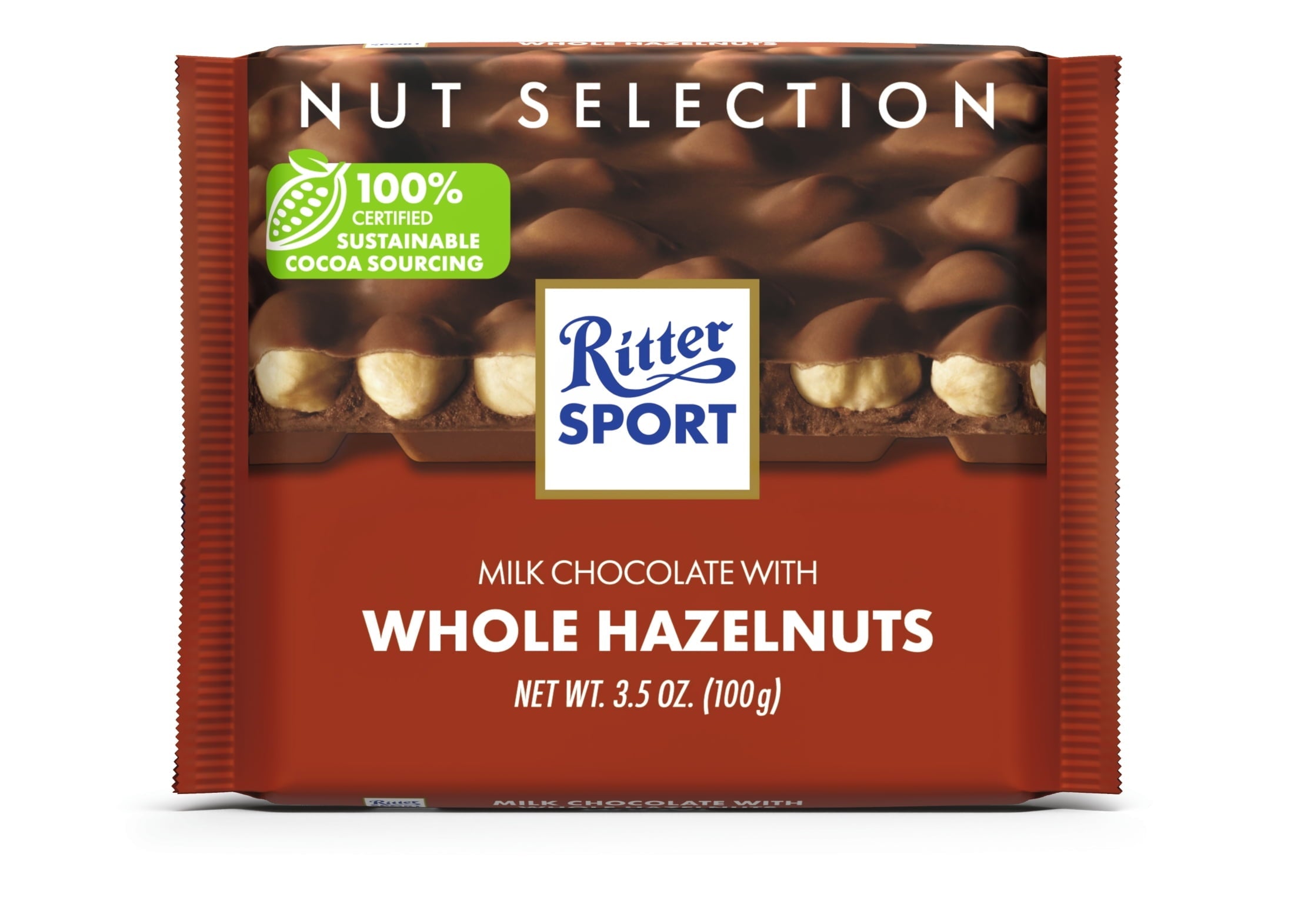 Ritter Sport Milk Chocolate With Whole Hazelnuts 3.5 Oz Bar