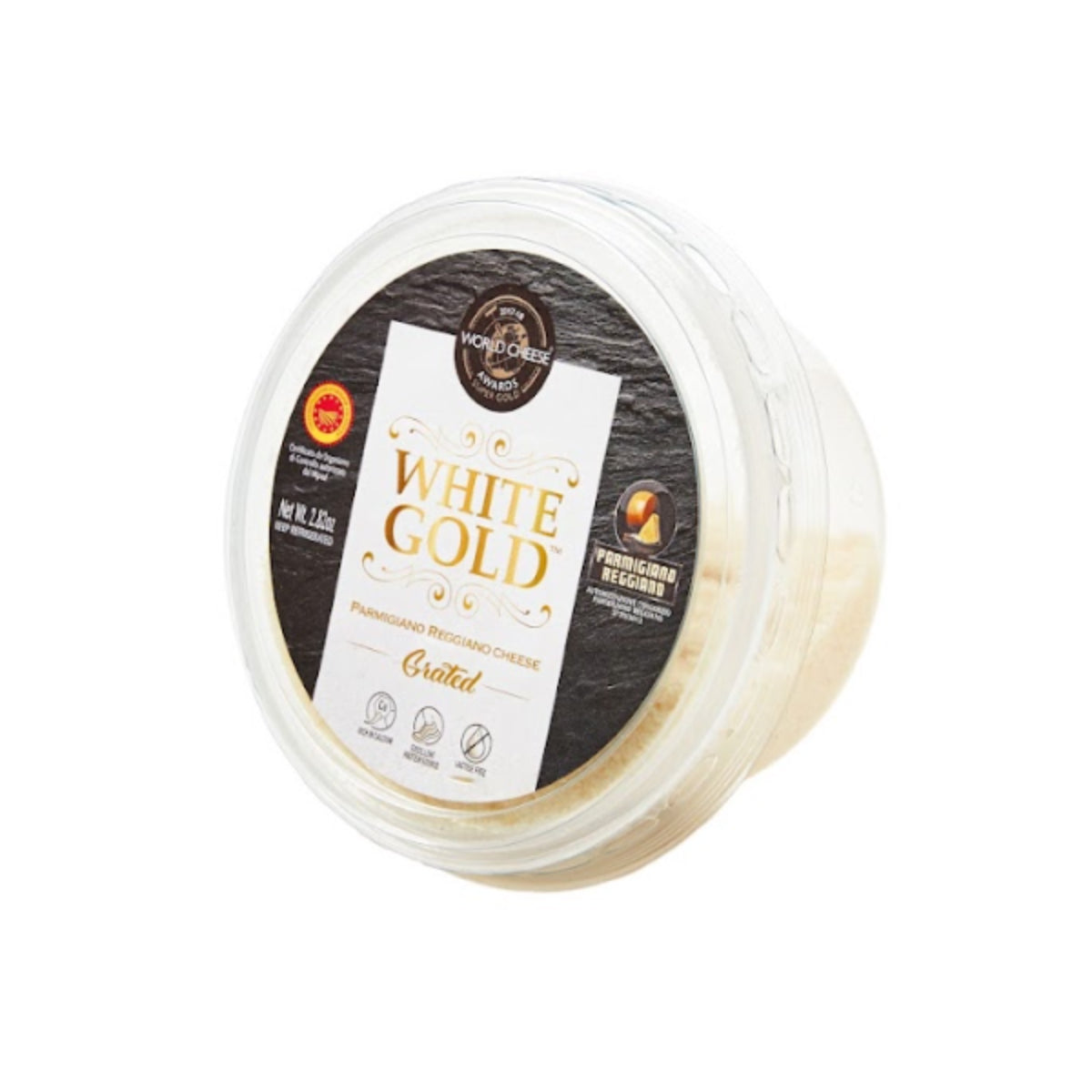 Wholesale Ambrosi White Gold Label 24 Month Aged Grated Parmigiano Reggiano 2.82 OZ- Bulk