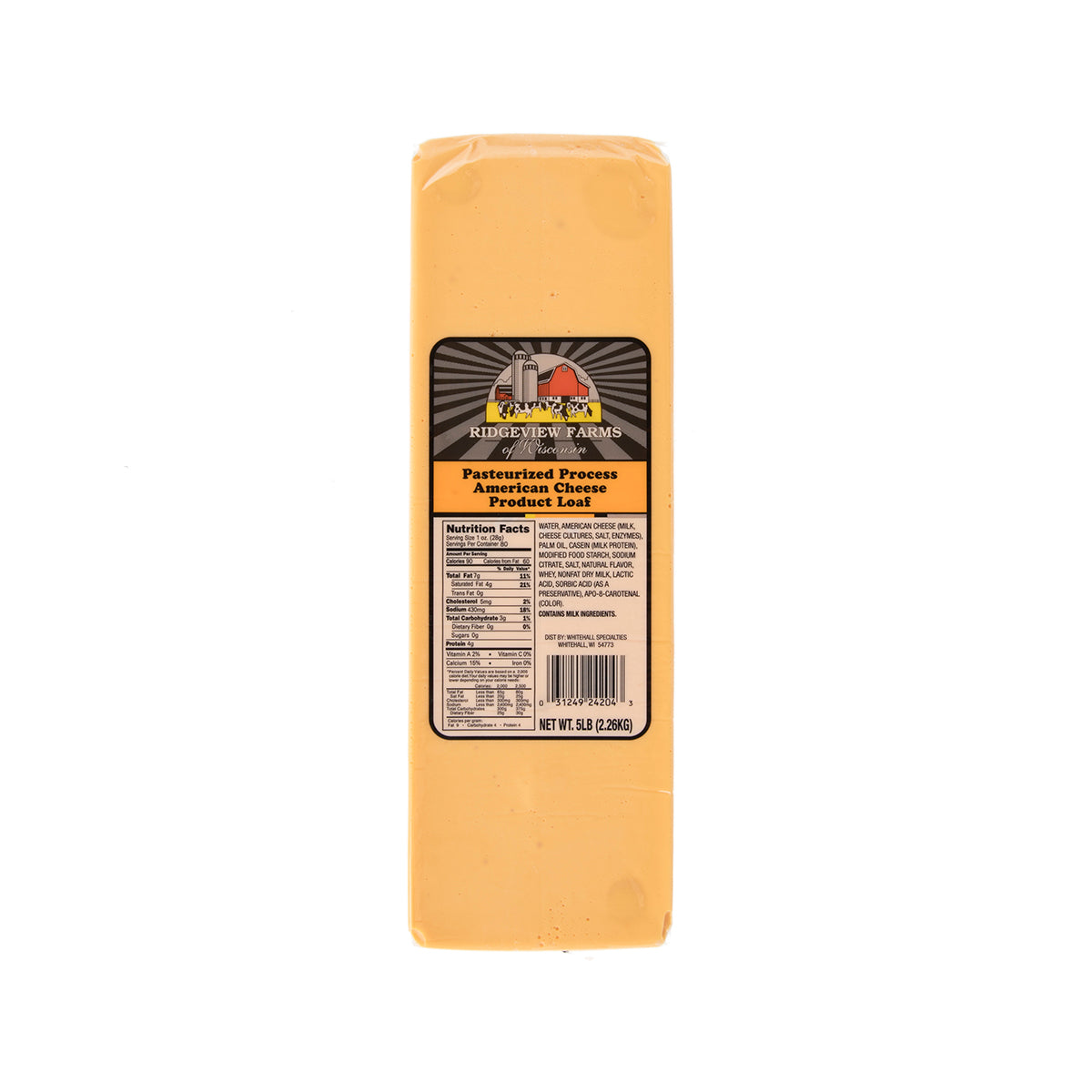 Wholesale BoxNCase Unsliced Yellow American Cheese 5 lb Bar- Bulk