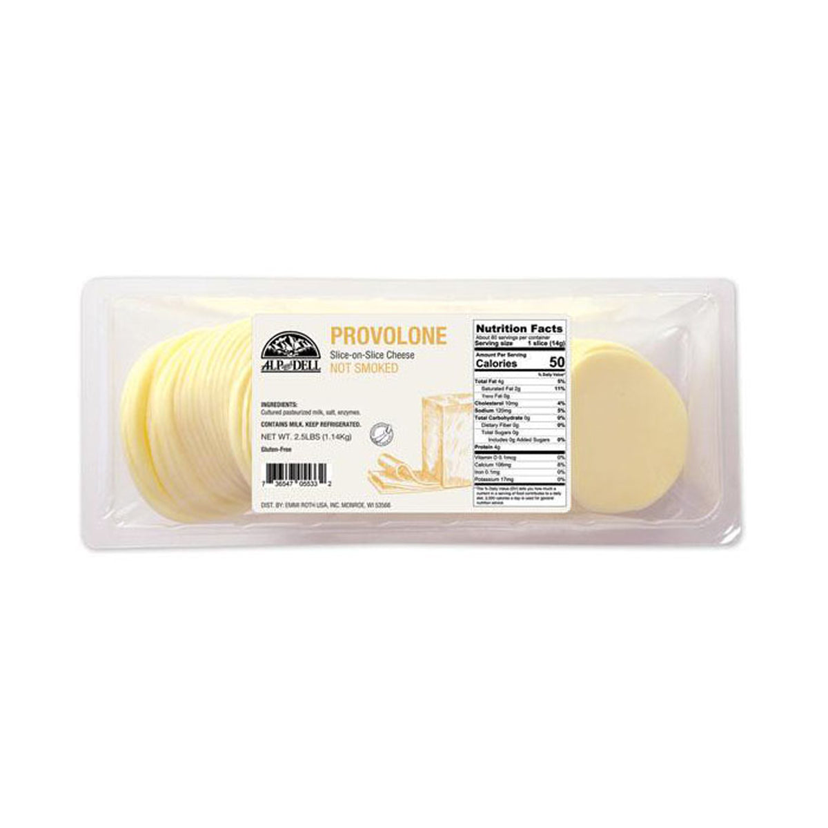 Alp And Dell Sliced Provolone Cheese 2.5 lb Bag