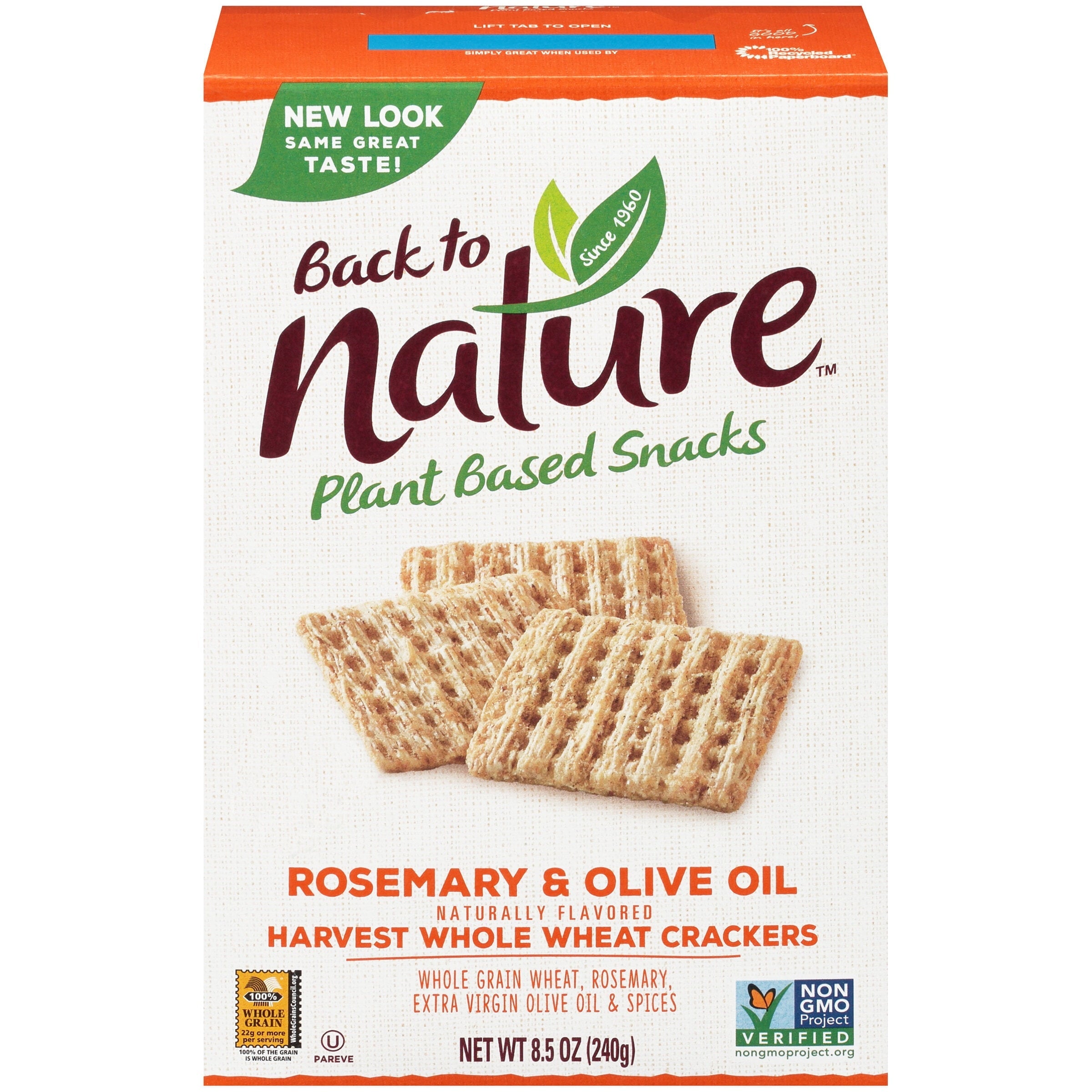 Back to Nature Harvest Rosemary and Olive Oil Whole Wheat Crackers 6 oz Bag