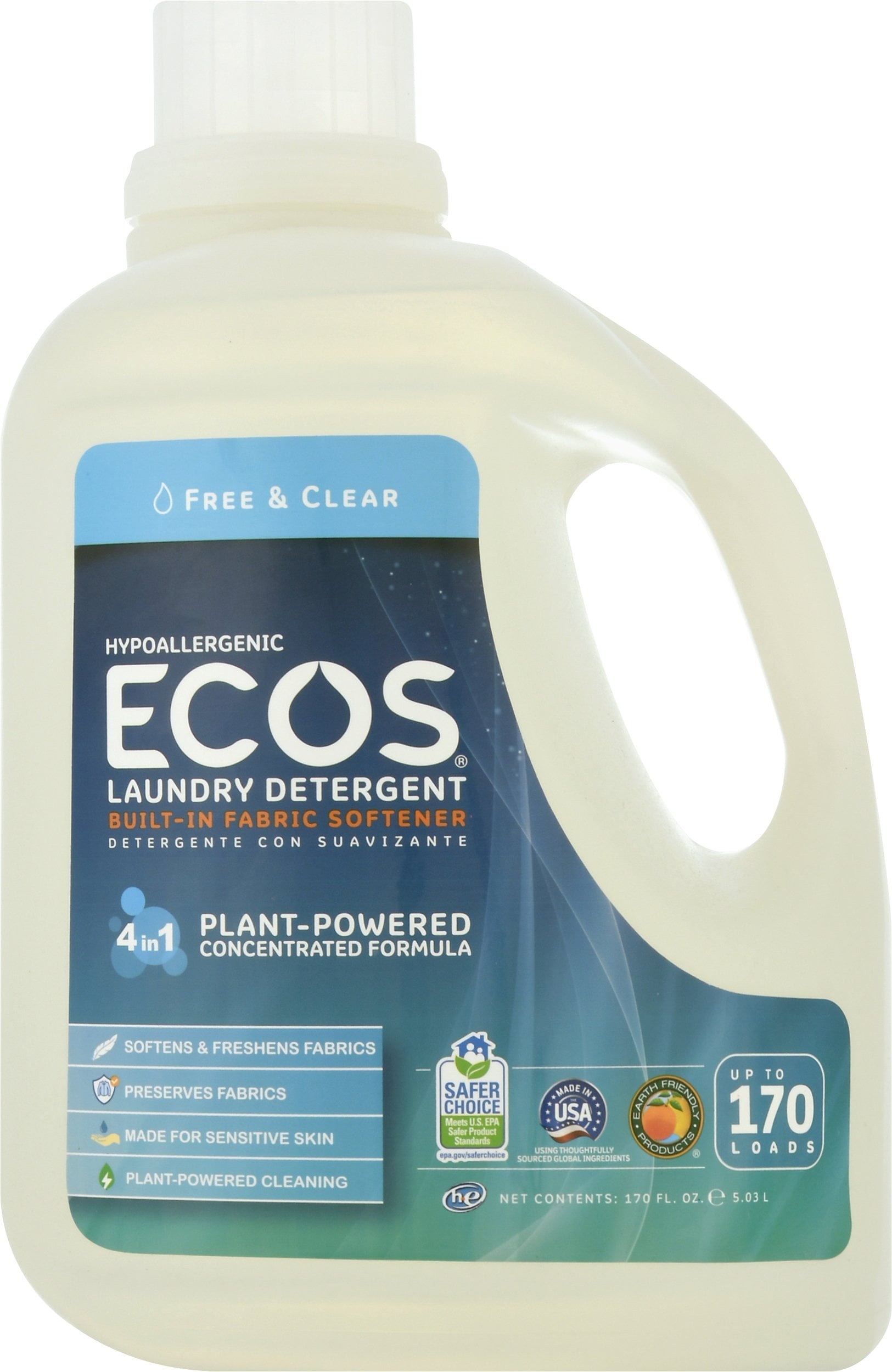 Ecos Laundry Detergent Free & Clear 170 Fl Oz Bottle