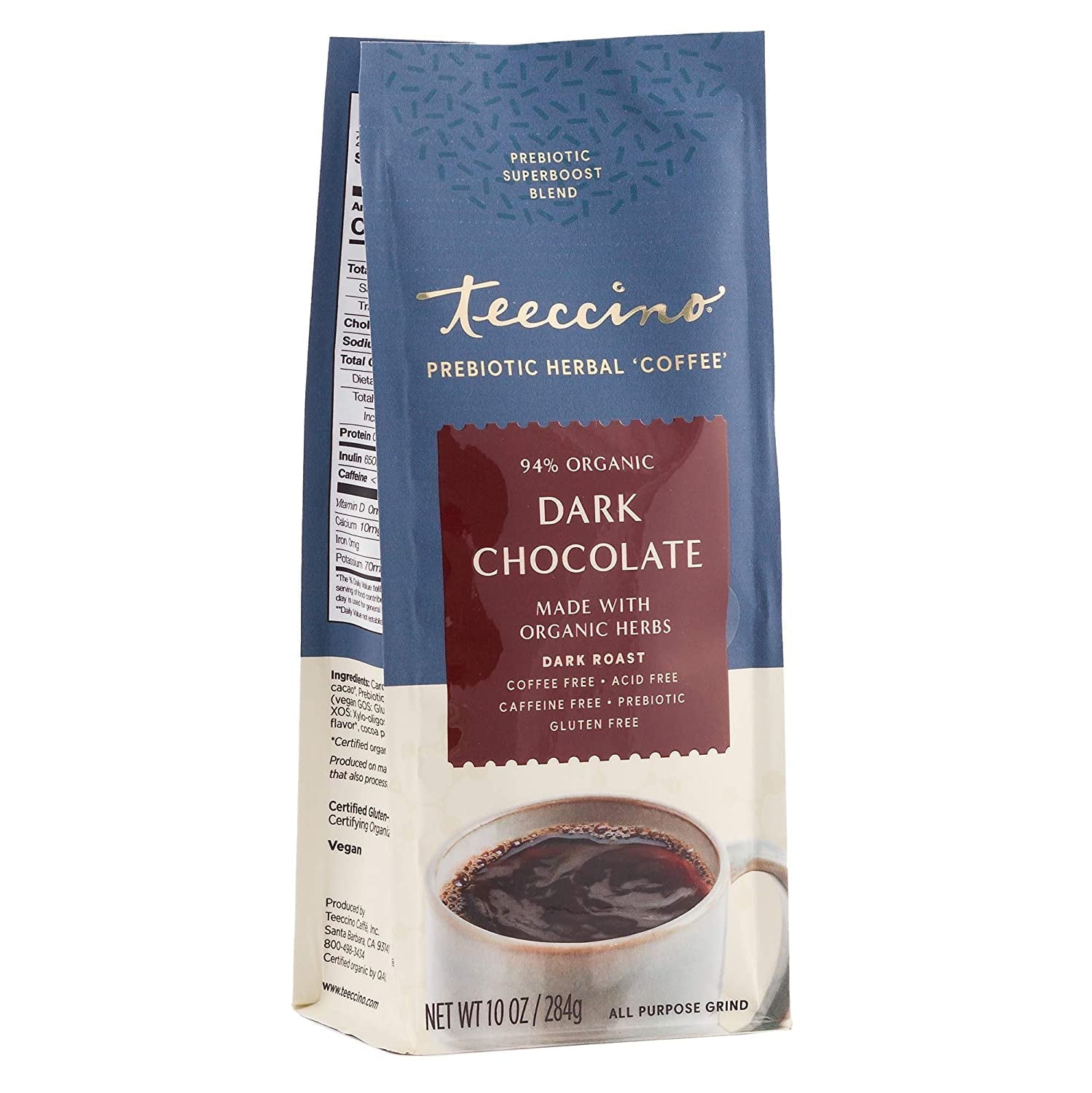 Teeccino Prebiotic Herbal Coffee Dark Chocolate 10 Oz
