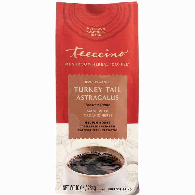 Teeccino Mushroom Herbal Coffee Turkey Tail Astragalus Toasted Maple 10 Oz