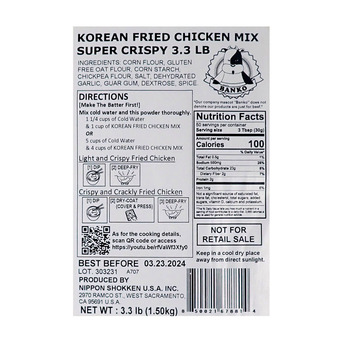 Wholesale Nippon Shokken Korean Fried Chicken Batter (Super Crispy) 3.3 lb- Bulk