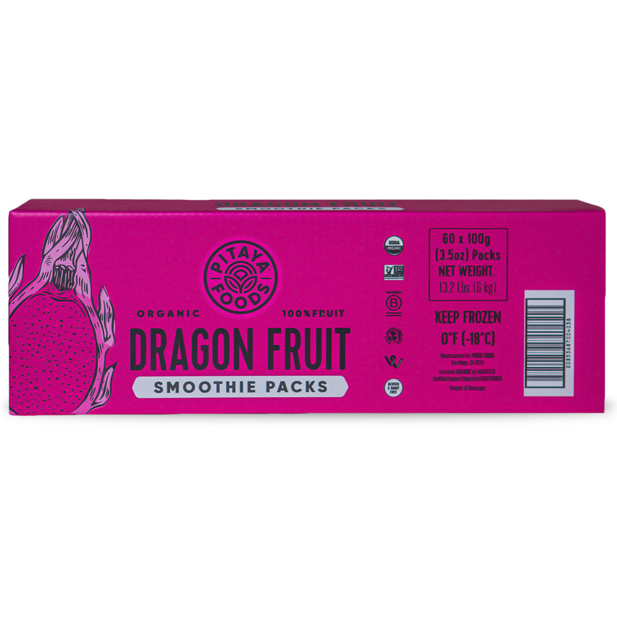Pitaya Foods Frozen Organic Pitaya/Dragon Fruit Smoothie Packs 100 GR