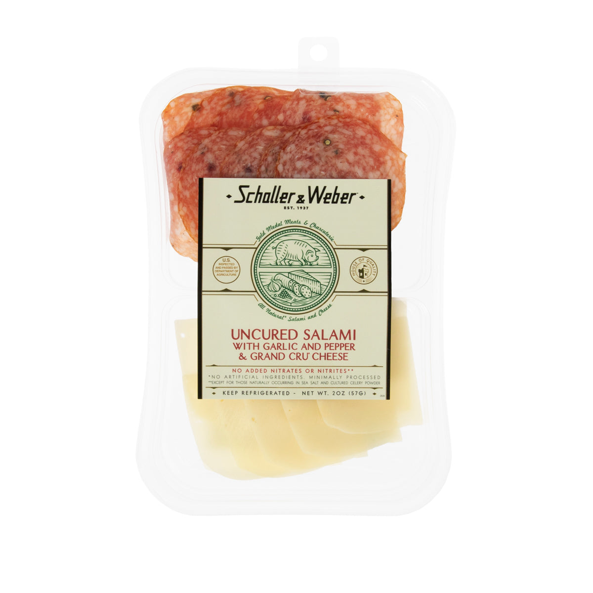 Schaller & Weber Garlic Pepper Salami w/Grand Cru Cheese Snack Tray 2 OZ