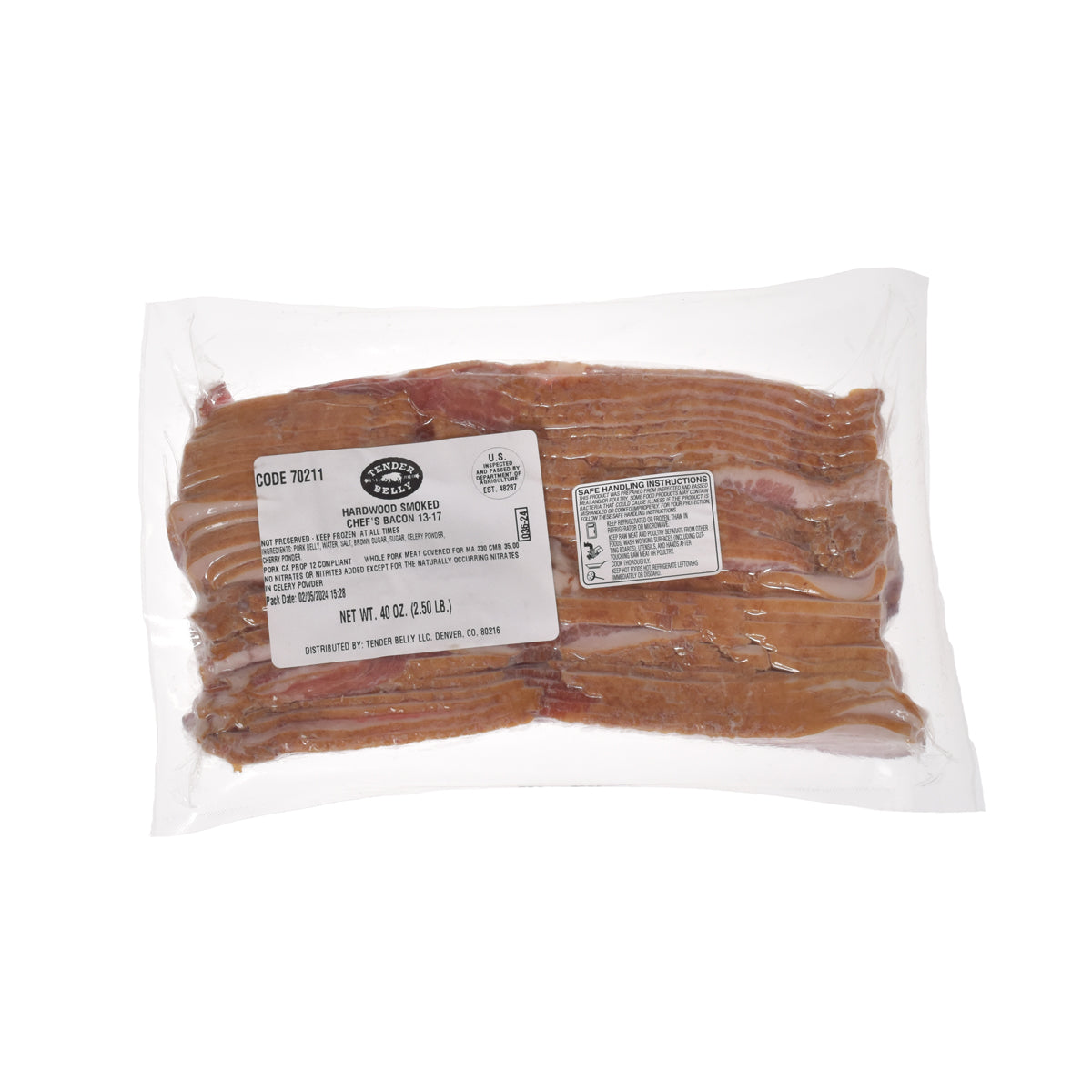 Tender Belly Hardwood Smoked Chef's Bacon 10 lb