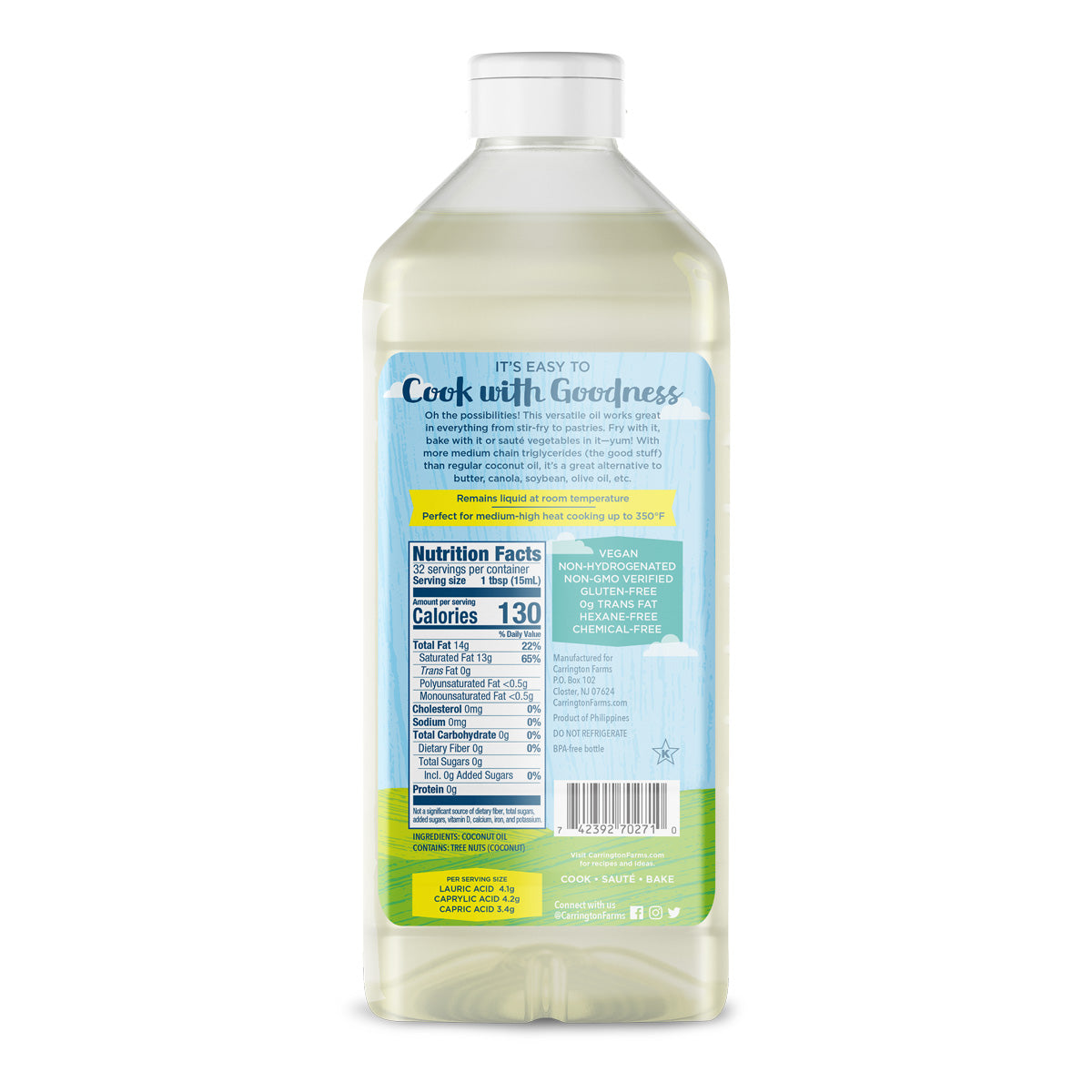 Wholesale Carrington Farms Organic Liquid Coconut Cooking Oil- Bulk