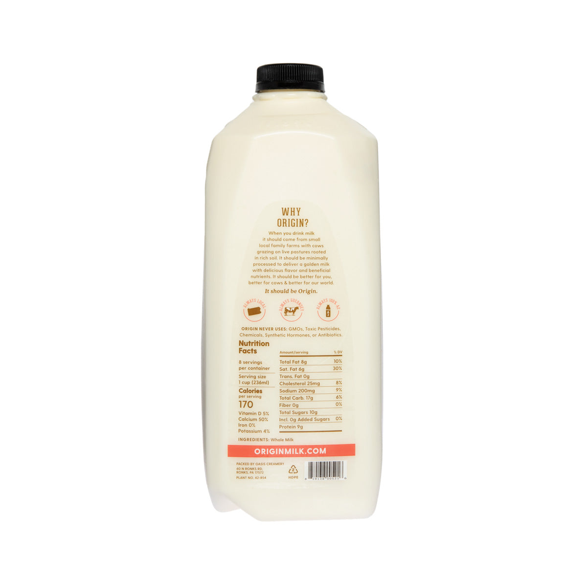 Wholesale Origin Milk Whole Milk 1/2 GAL- Bulk