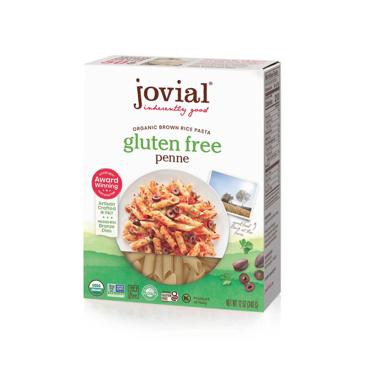 Jovial Organic Gluten Free Brown Rice Penne Rigate Pasta 12 OZ