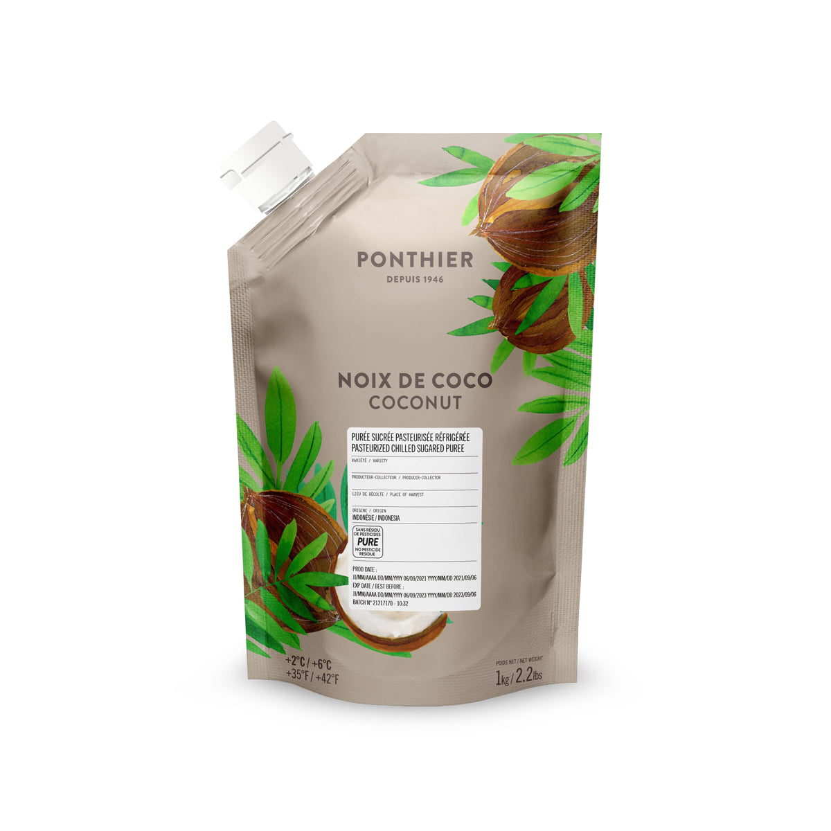 Wholesale Ponthier Chilled Coconut Puree 1 KG- Bulk