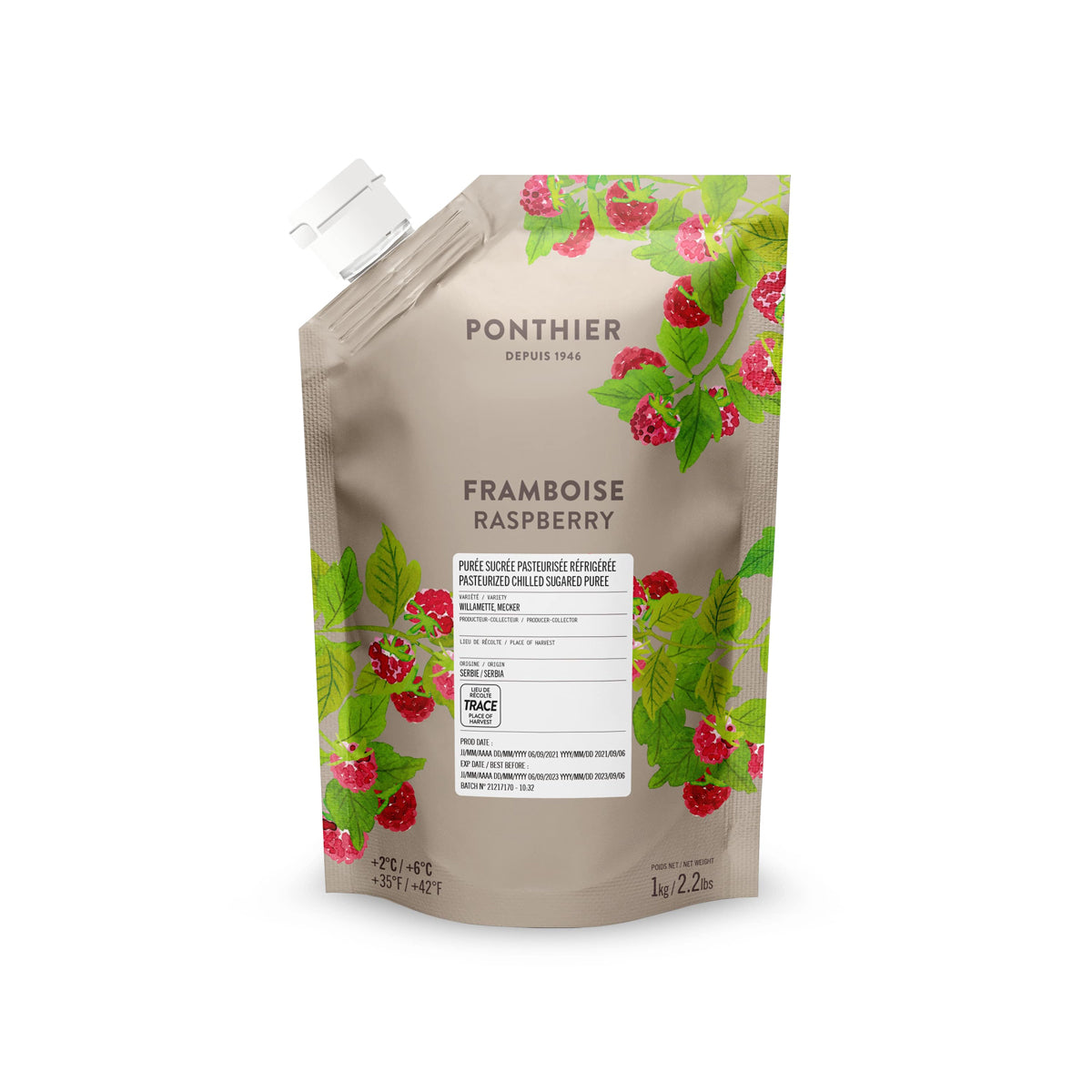 Ponthier Chilled Raspberry Puree 1 KG