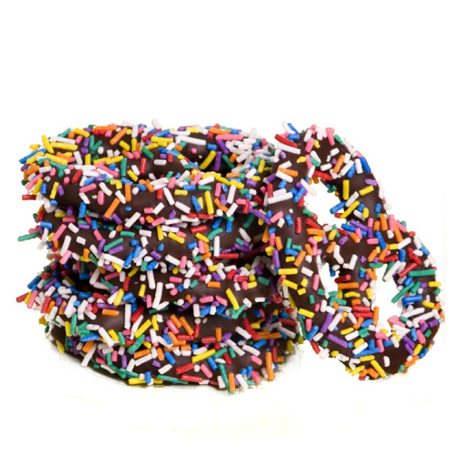 Wholesale Setton Farms Dark Chocolate Pretzels with Rainbow Sprinkles 15 lb Bulk Box- Bulk