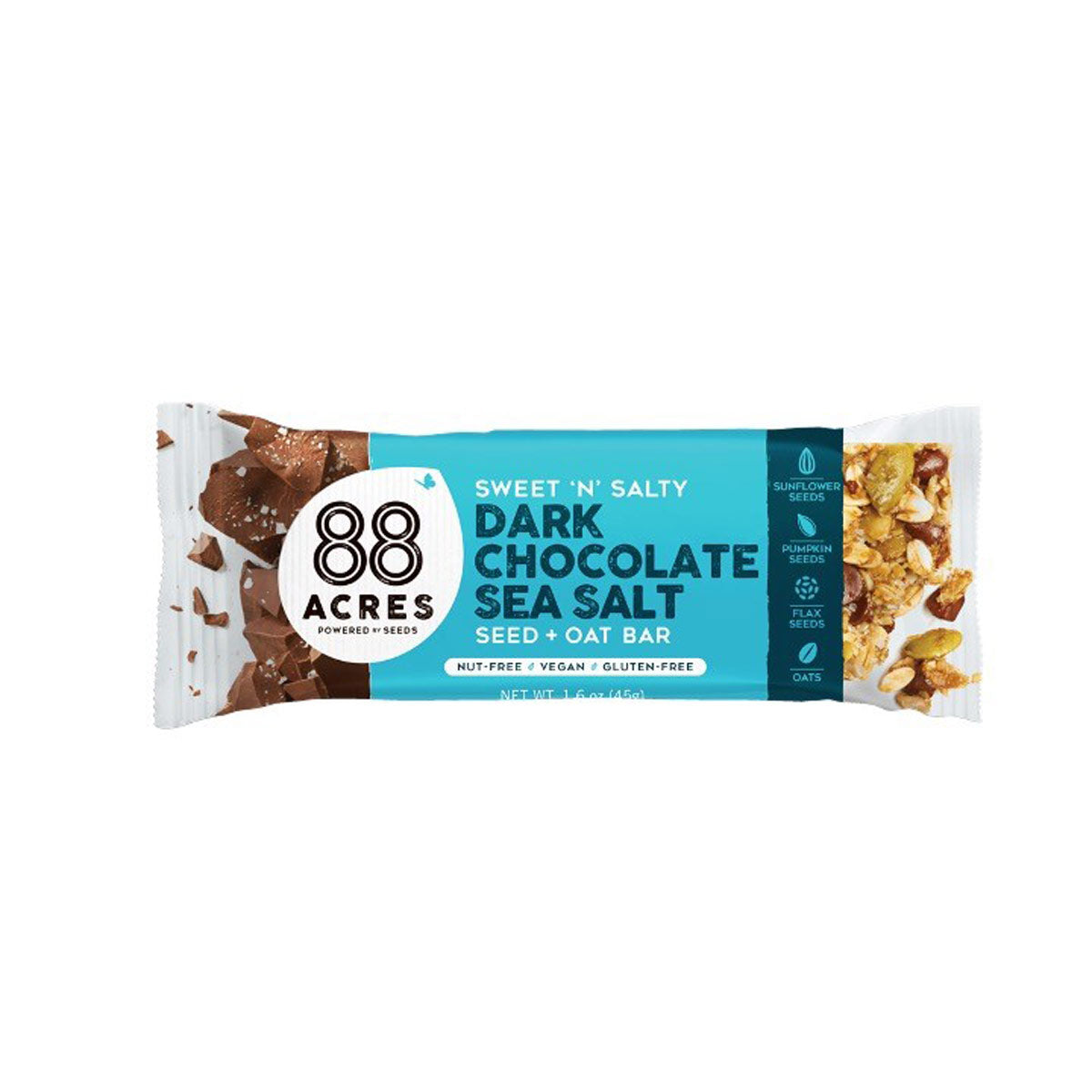 Wholesale 88 Acres Dark Chocolate Sea Salt Seed & Oat 1.6 Oz Bar- Bulk