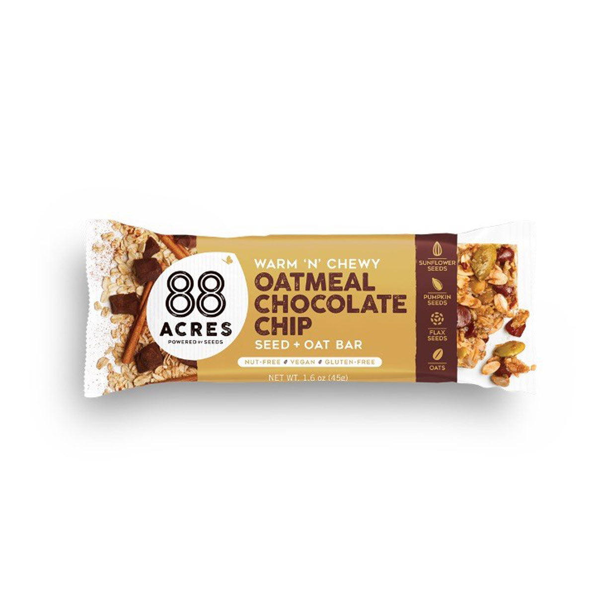 Wholesale 88 Acres Oatmeal Chocolate Chip Seed & Oat 1.6 Oz Bar-54ct Case Bulk
