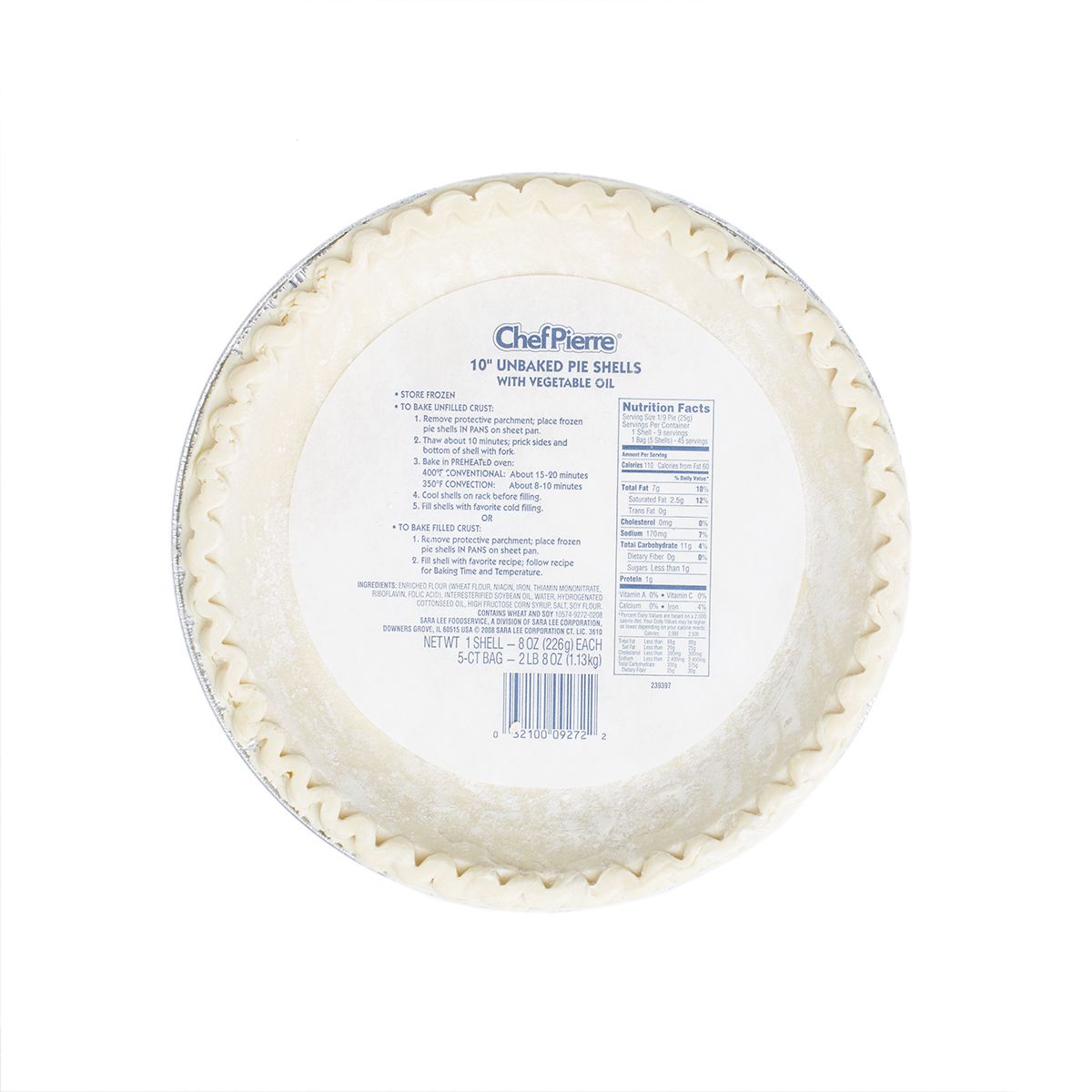 Wholesale Chef Pierre Frozen 10 Unbaked Pie Shells- Bulk