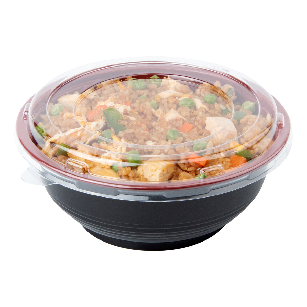 Wholesale Restaurantware 24 oz Round Black & Red Plastic Medium Bowl with Clear Lid 25 CT- Bulk