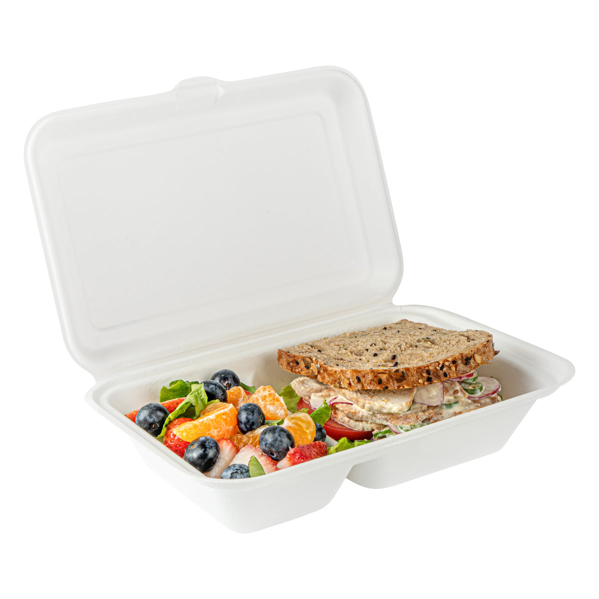 Wholesale Restaurantware 34 oz Sugarcane Clamshell Container- Bulk