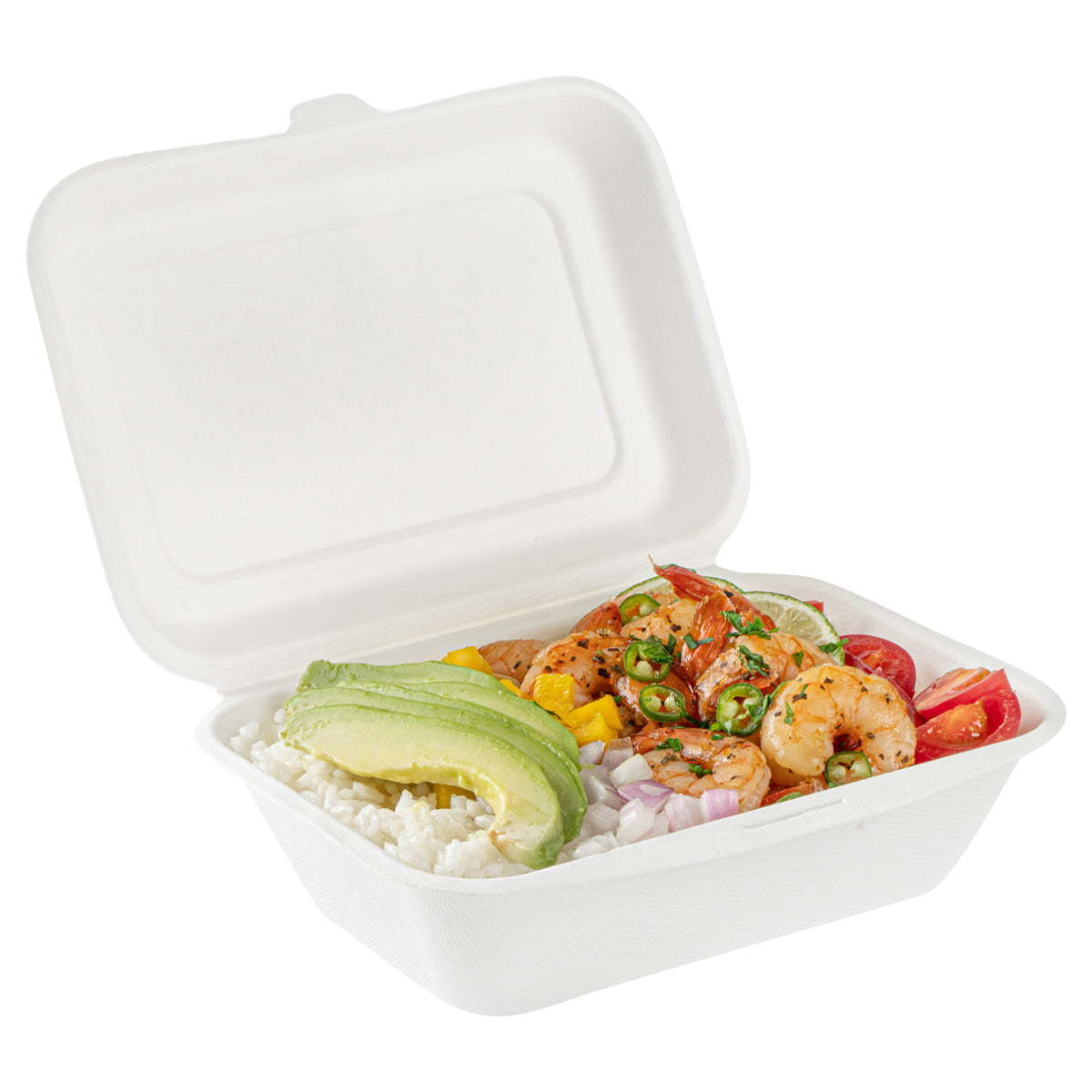 Restaurantware 20 oz White Sugarcane Clamshell Container