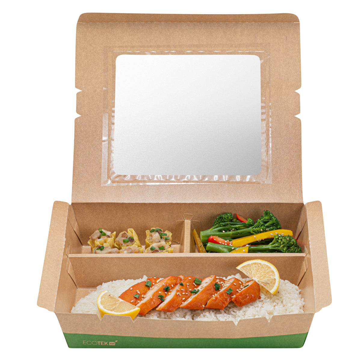 Restaurantware 78 oz Kraft & Green Paper Bento Box - 3-Compartment