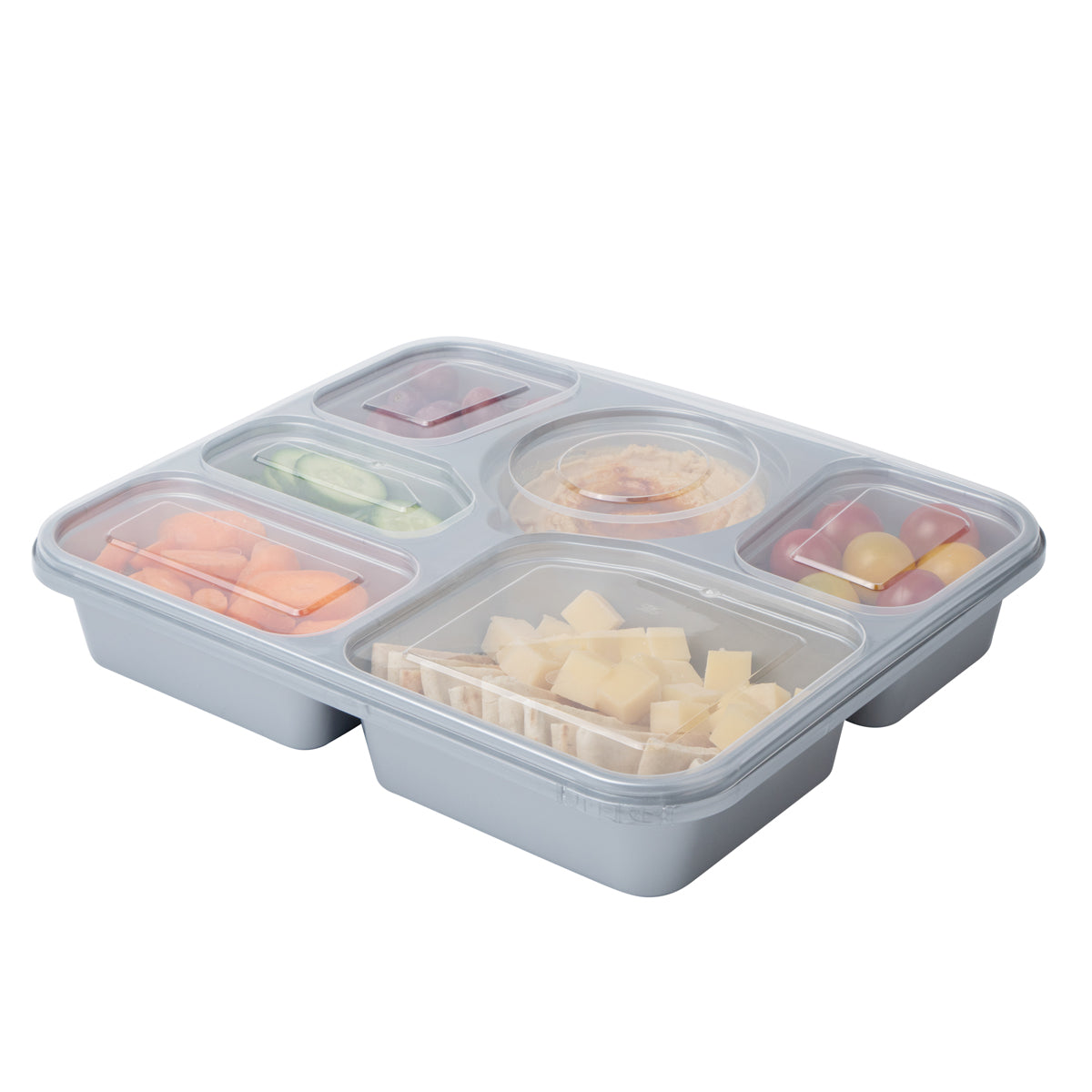 Wholesale Restaurantware 51 oz Silver Plastic Tamper-Evident 6-Compartment Container 25 CT-4ct Case Bulk