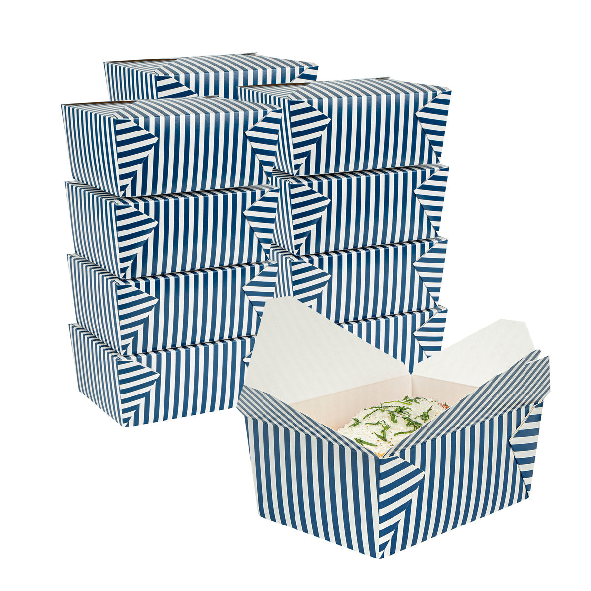 Restaurantware 98 oz Blue & White Stripe Paper #4 Take Out Container 50 CT
