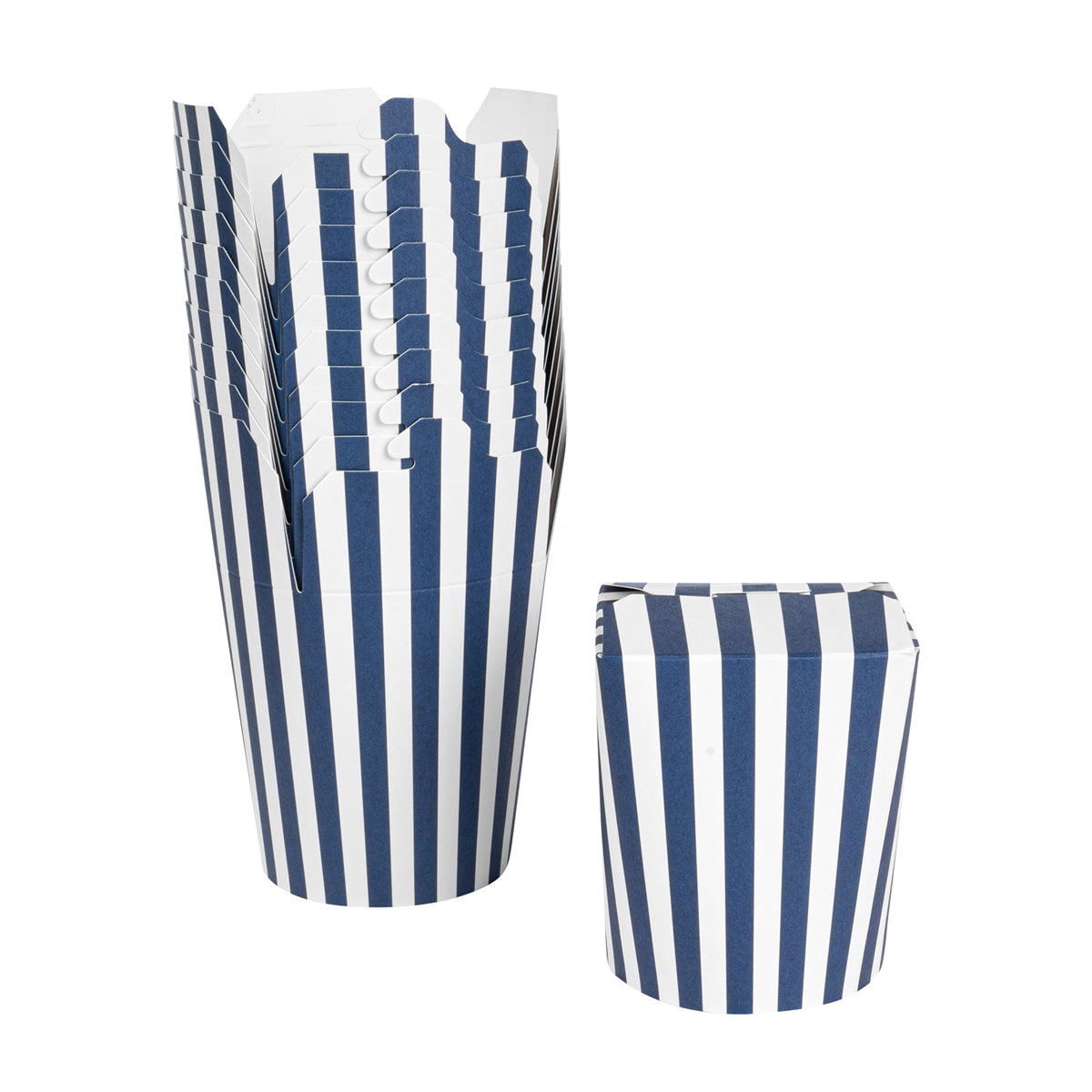 Wholesale Restaurantware 16 oz Round Blue & White Stripe Noodle Take Out Container 50 CT- Bulk