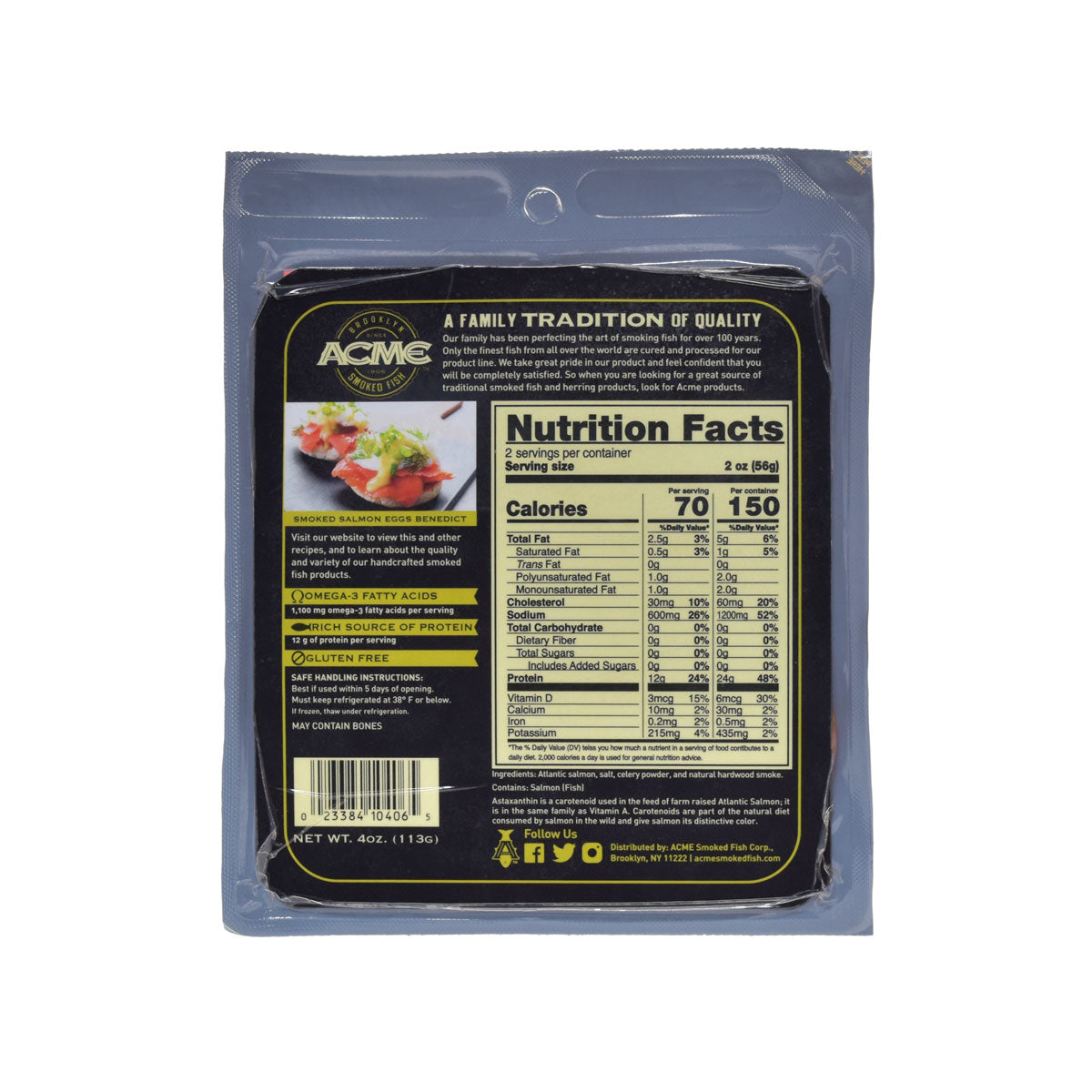 Wholesale Acme Smoked Fish Nova Smoked Salmon 4 Oz Bag- Bulk