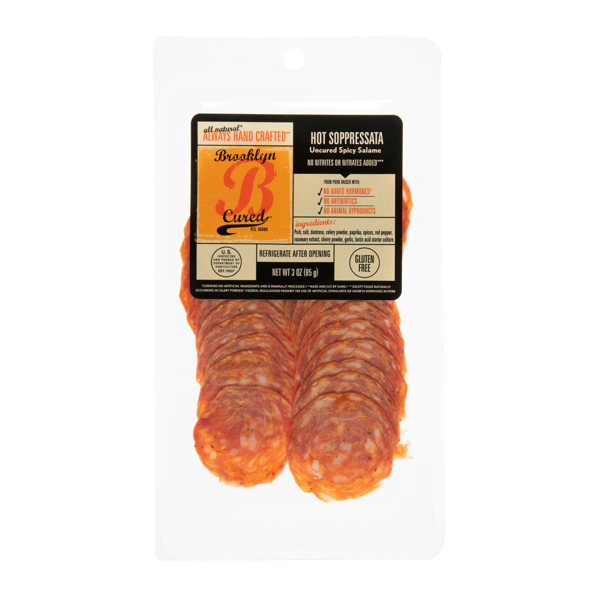 Wholesale Brooklyn Cured Sliced Hot Soppressata 3 Oz Bag- Bulk