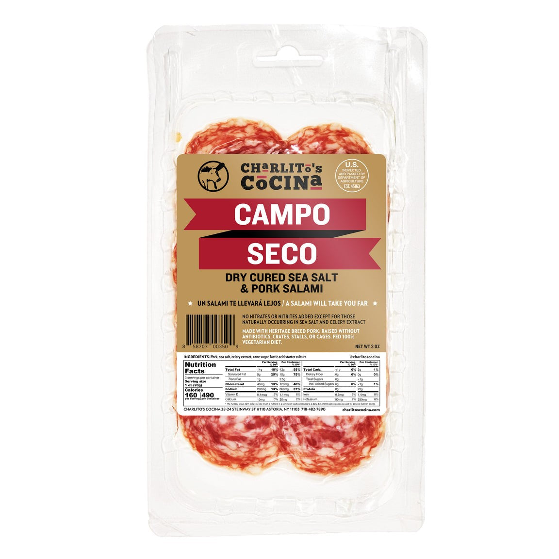 Wholesale Charlito'S Cocina Campo Seco Salami Sliced 3 OZ-15ct Case Bulk