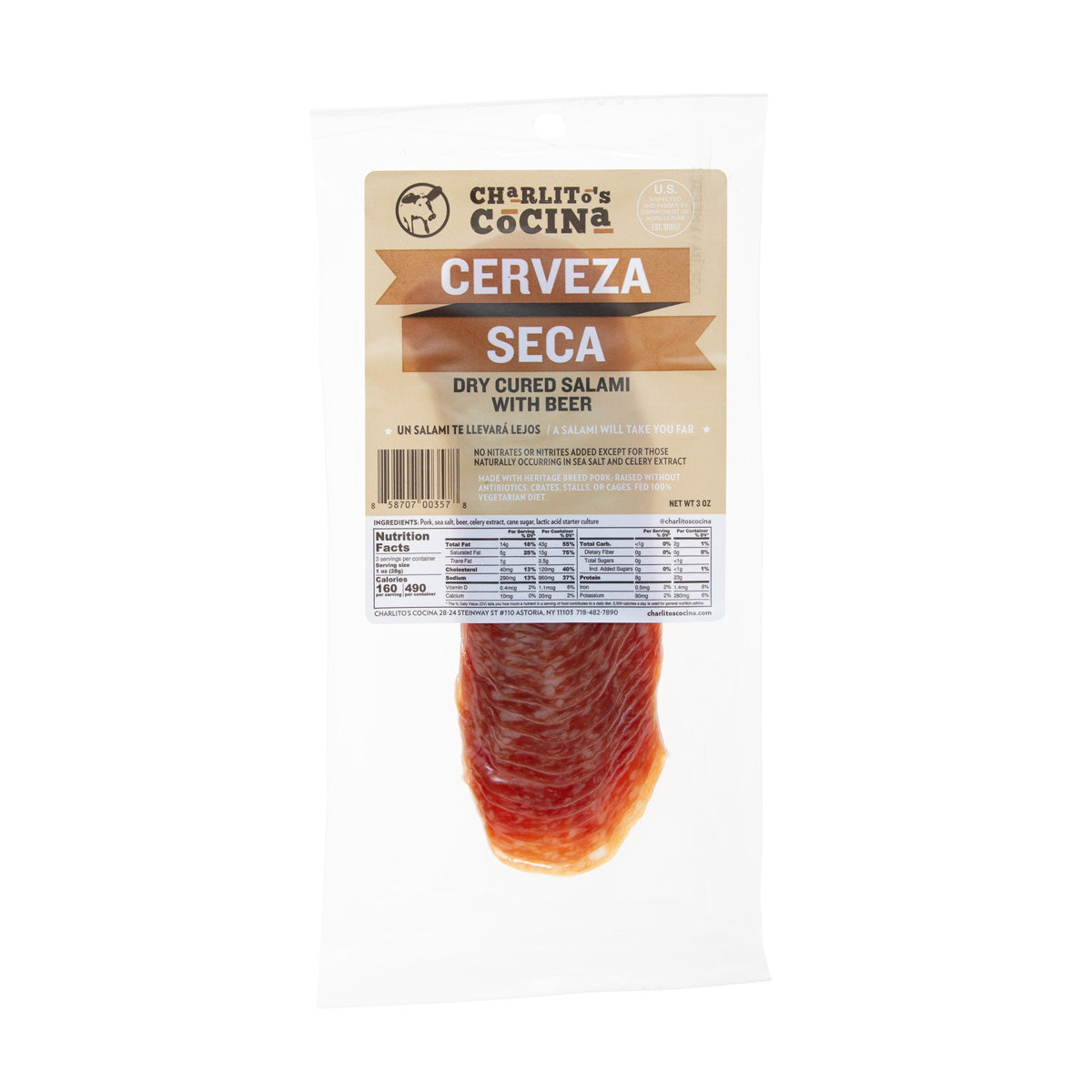 Wholesale Charlito'S Cocina Cerveza Seca Salami Sliced 3 OZ- Bulk