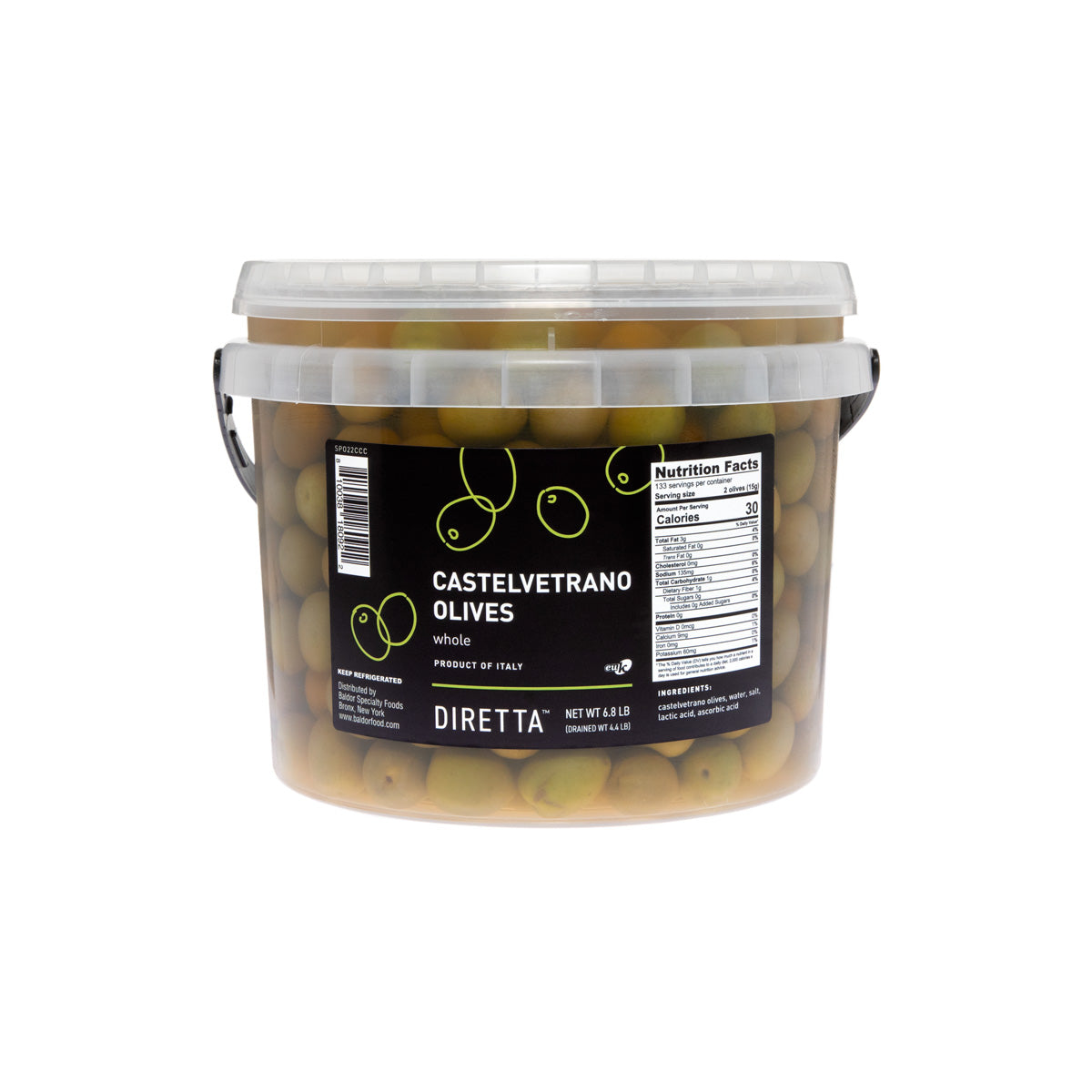 Wholesale Diretta Castelvetrano Olives in Brine 6.8 LB- Bulk